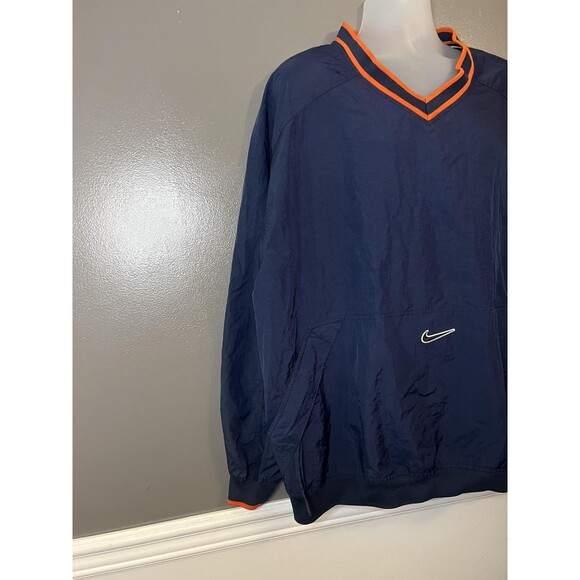 Nike Pullover Jacket Mens 2XL Navy Blue Orange Trim Swoosh Windbreaker Pockets - Picture 2 of 9